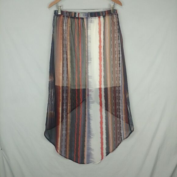 Maurices Womens Skirt High Low Sheer Sz Med Stripes Lined - Picture 3 of 9